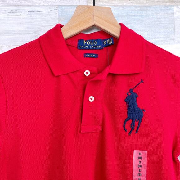 POLO Ralph Lauren Big Pony Embroidered Polo Shirt Red Short Sleeve Boys Small 8 - Picture 2 of 6